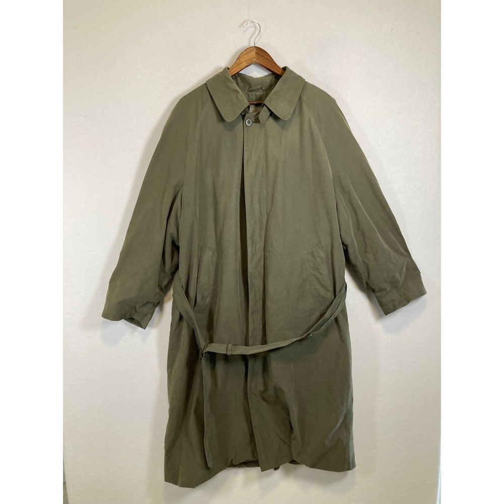 Classic Heritage Newport Harbor Mens Olive Green Belted Trench Coat Plaid‎ Lined